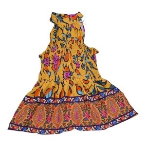 Haute Hippie Boho Floral Blouse Ruffle Halter Colorful Tribal Tank Top Small New